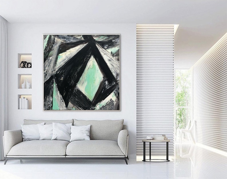Abstraktes Schwarz-Weiß-Gemälde auf Leinwand, minimalistische Kunst, geometrische Malerei, modernes strukturiertes Kunstwerk, originelle Wanddekoration für Zuhause oder Büro Bild 3