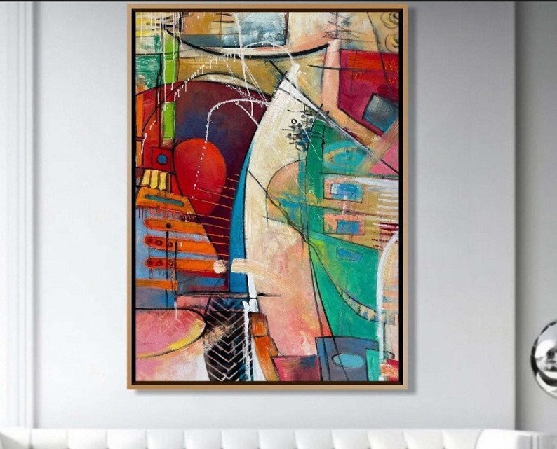 Colorful Abstracr City Painting On Canvas Cityscape Hand Painted Art Unique Painting Contemporary Art ABSTRACT DIMENSION 60x46 image 1