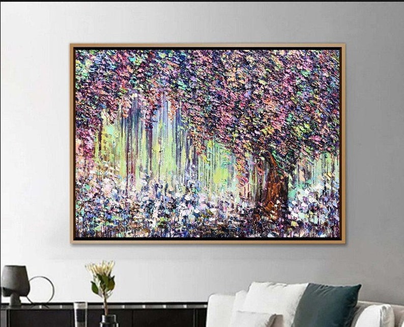 Abstract Colorful Tree Paintings on Canvas Bright Nature Art Textured Artwork Modern Art Canvas Frame Painting AUTUMN LEAF FALL 31.5x45.6 image 1