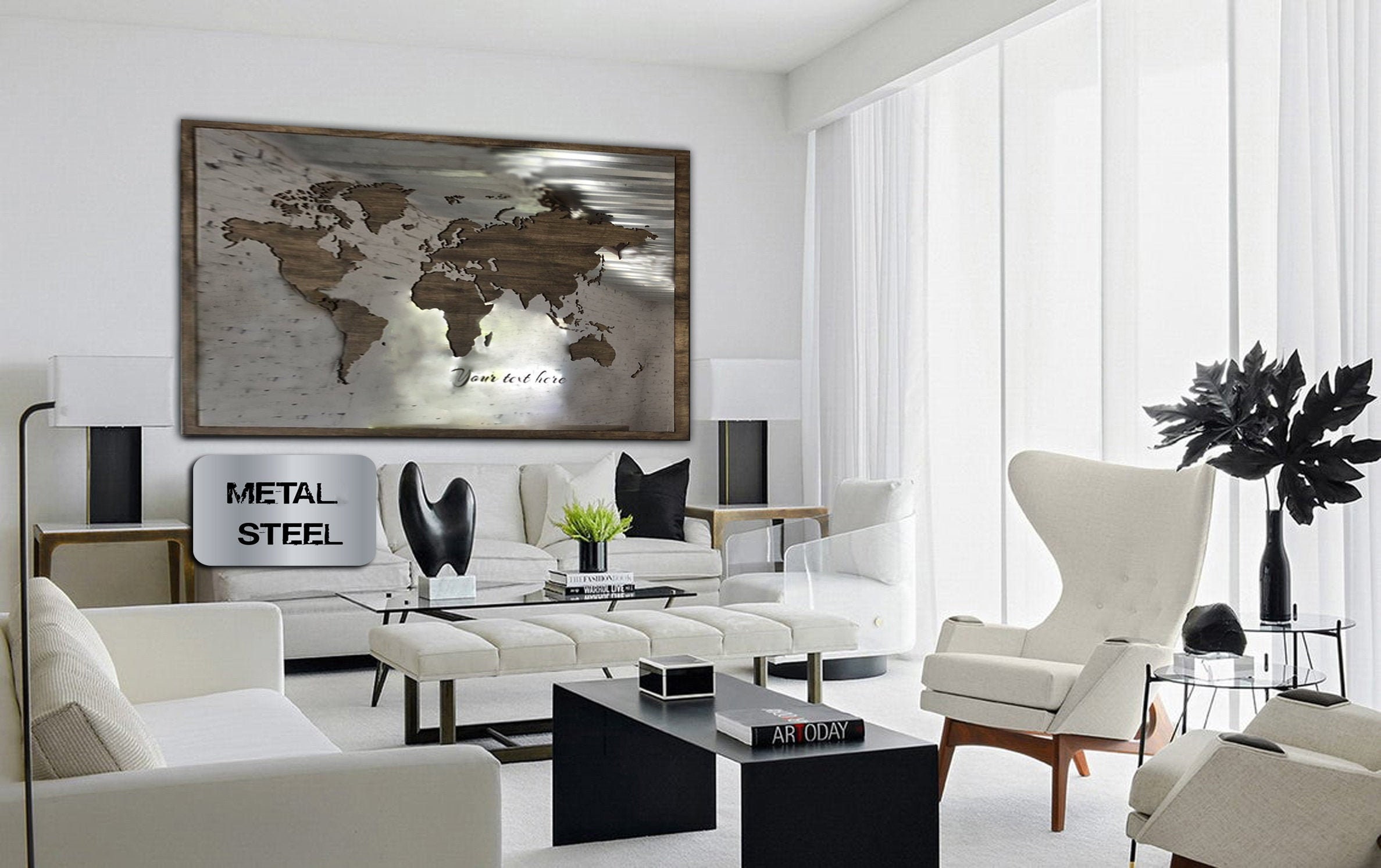METAL World Map Canvas Art Large Map Of The World Metal Art | Etsy
