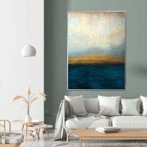 Abstrakte blaue und graue Meereslandschaft, Ölkunst auf Leinwand, Sonnenuntergangskunst, handgemachte Malerei, Heimdekoration, zeitgenössische Kunst WASSERLANDSCHAFT 40x30 Bild 4