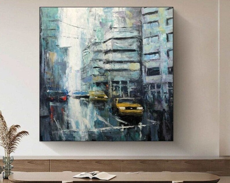 Abstract Tokio Cityscape Paintings Canvas Paintings Original Frame Painting Creative Painting Unique Wall Art STREETS OF TOKYO 32x32 image 1