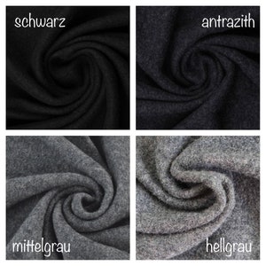 Puede incluir: Cuatro muestras de tela en diferentes tonos de gris. Las muestras est&aacute;n dispuestas en una cuadr&iacute;cula, con el tono m&aacute;s oscuro en la esquina superior izquierda, seguido de un tono ligeramente m&aacute;s claro en la esquina superior derecha, un tono medio en la esquina inferior izquierda y el tono m&aacute;s claro en la esquina inferior derecha. Las muestras est&aacute;n etiquetadas con las palabras alemanas para los colores: "schwarz" (negro), "anthrazit" (antracita), "mittelgrau" (gris medio) y "hellgrau" (gris claro).