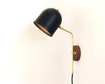 Adjustable plug in wall sconce, Bedside reading light, Mid century style wall lamp, Task light, Bedroom wall lighting