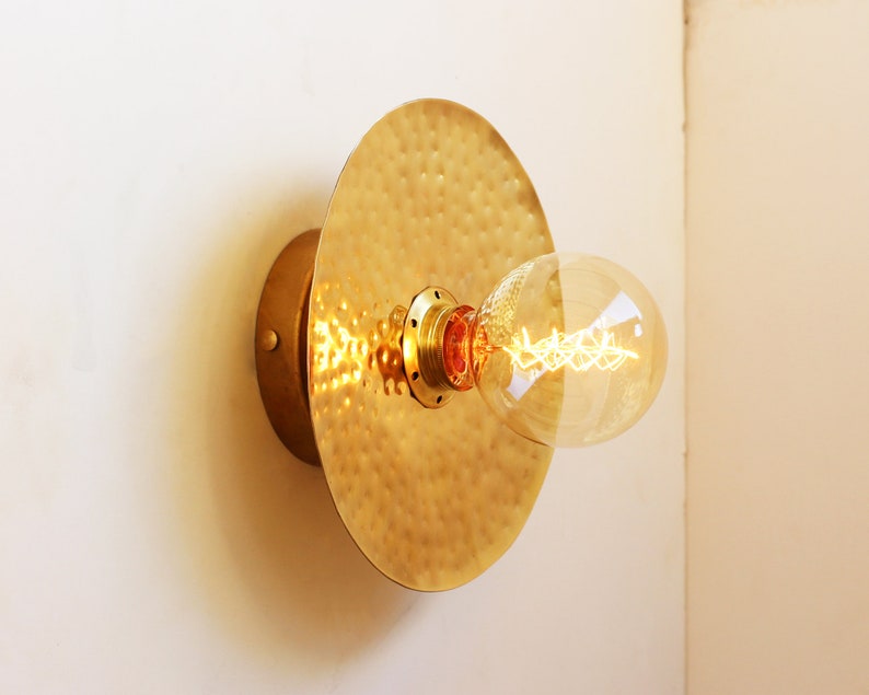 Hand-Hammered Vintage Brass Wall Light Unique Handmade Lighting for Rustic, Industrial, or Farmhouse Decor image 5