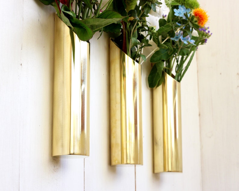 Golden brass wall mount vase Etsy