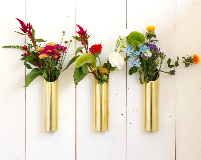 Golden brass wall mount vase Etsy
