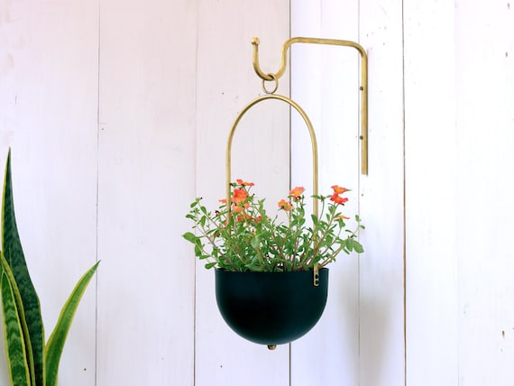 planter hanger minimalist plant bracket brass wall hook etsy growing orchids in hanging baskets