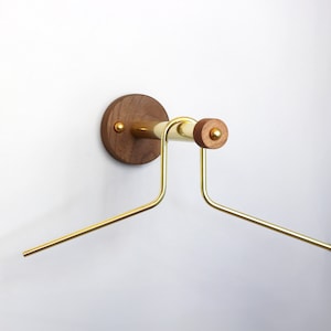 Wall mounted valet Wall clothes hanger Wall-mounted coat rack Minimalist projection peg Brass and wood closet hook Clothes rail image 4