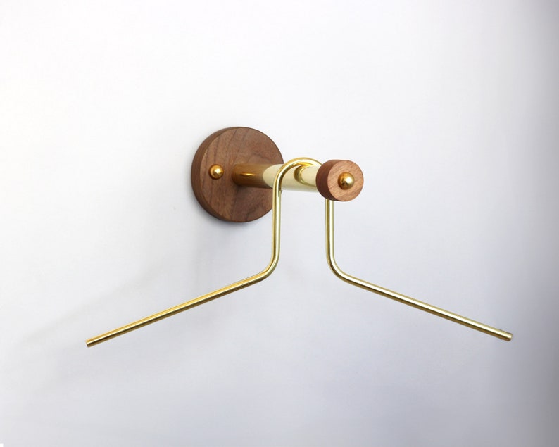 Wall mounted valet Wall clothes hanger Wall-mounted coat rack Minimalist projection peg Brass and wood closet hook Clothes rail image 4