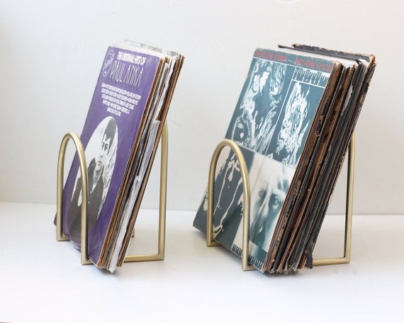Wall Mounted Vinyl Record Display Brass 12 LP Album Holder. 