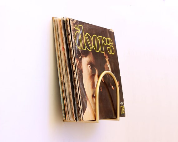 Wall Mounted Vinyl Record Display Shelf. Brass 12 LP Album Holder. 