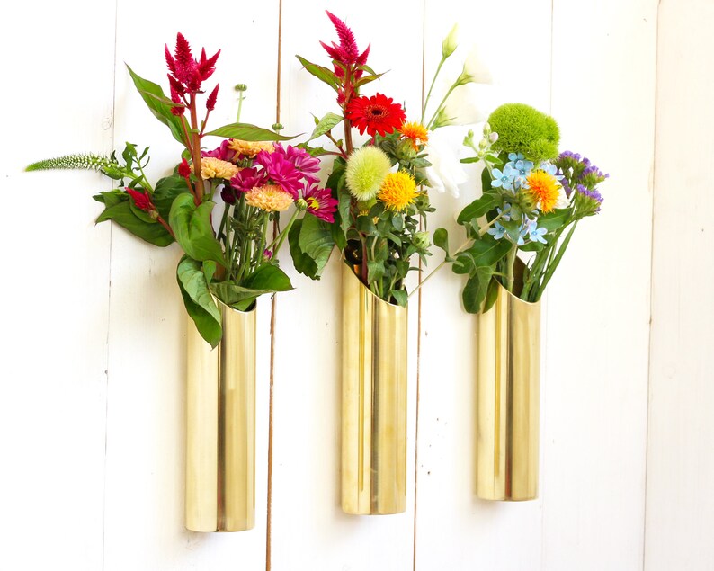 Golden brass wall mount vase Etsy