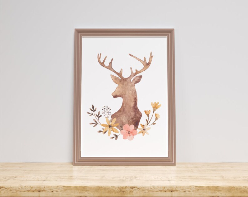 Deer sublimation watercolor Watercolor clipart PNG Flowers Scandinavian style Sublimation graphics Digital download