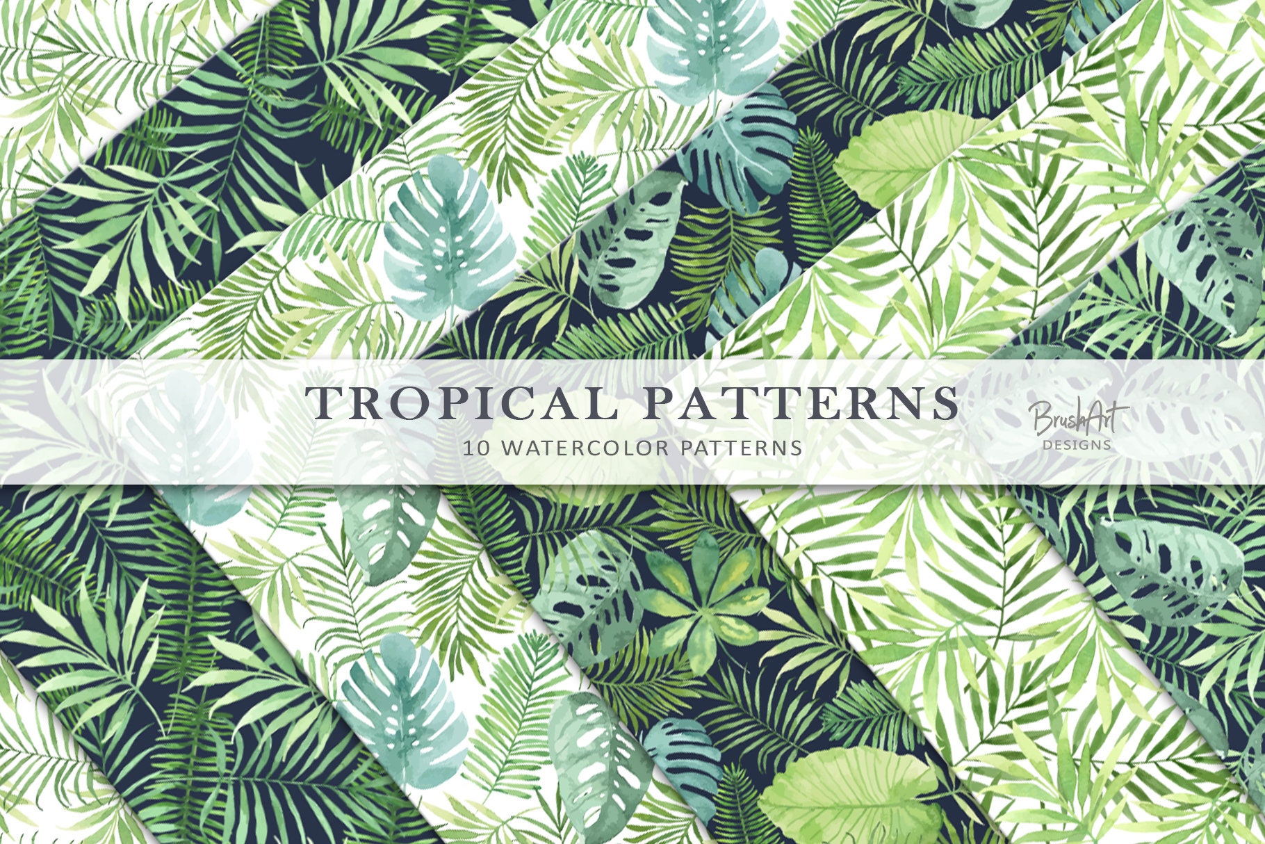 Tropical digital paper Commercial use Tropical watercolor | Etsy