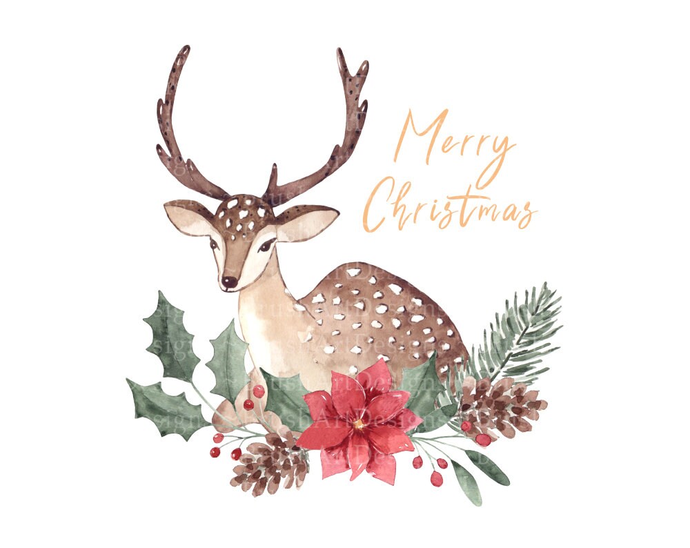 Deer sublimation watercolor Watercolor clipart PNG Flowers Scandinavian style Sublimation graphics Digital download