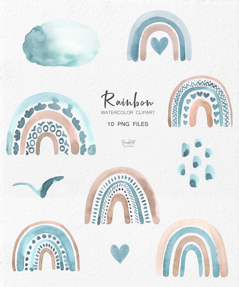 Watercolor Rainbow Clipart Baby Blue Rainbow Digital Download Boho Clipart Scandinavian Style Nature Kids Room Rainbow Baby Graphics Planner Clip Art Art Collectibles Kromasol Com