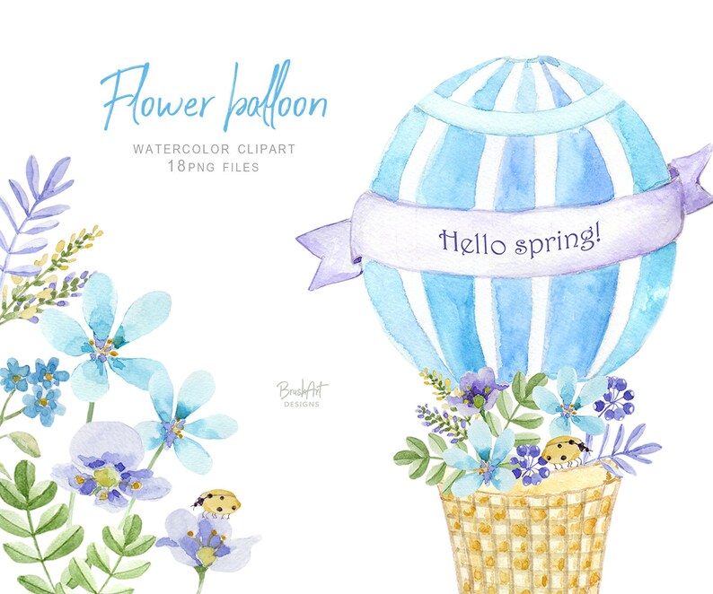 Balloon Clipart Flower Clipart Commercial Use Watercolor Etsy