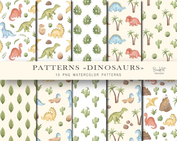 Patterns With Dinosaurs Watercolor Pattern Commercial Use Etsy