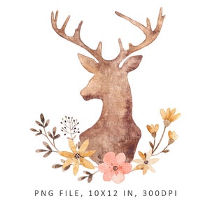 Deer sublimation watercolor Watercolor clipart PNG Flowers Scandinavian style Sublimation graphics Digital download