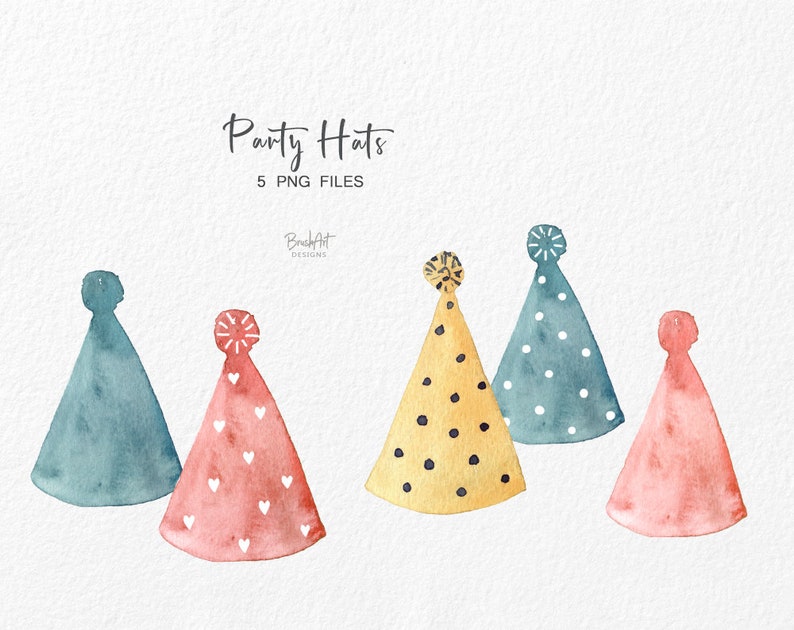 Watercolor Clipart Birthday Party Hats PNG Balloons Etsy UK