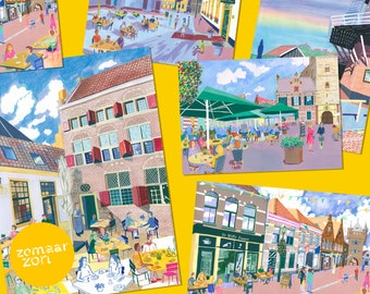 Postcards set 10 - Hattemse Terrasjes - illustrated cards from Hattem
