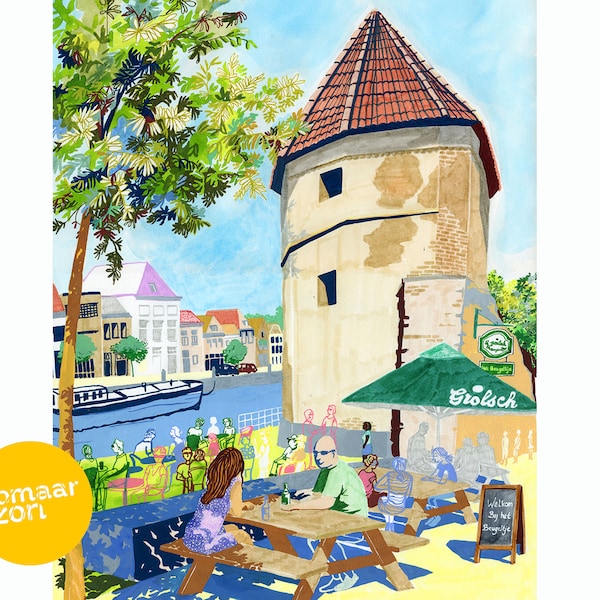Art Print - Cafe het Beugeltje on the canals of Zwolle A4/A3/40x60cm/60x90cm