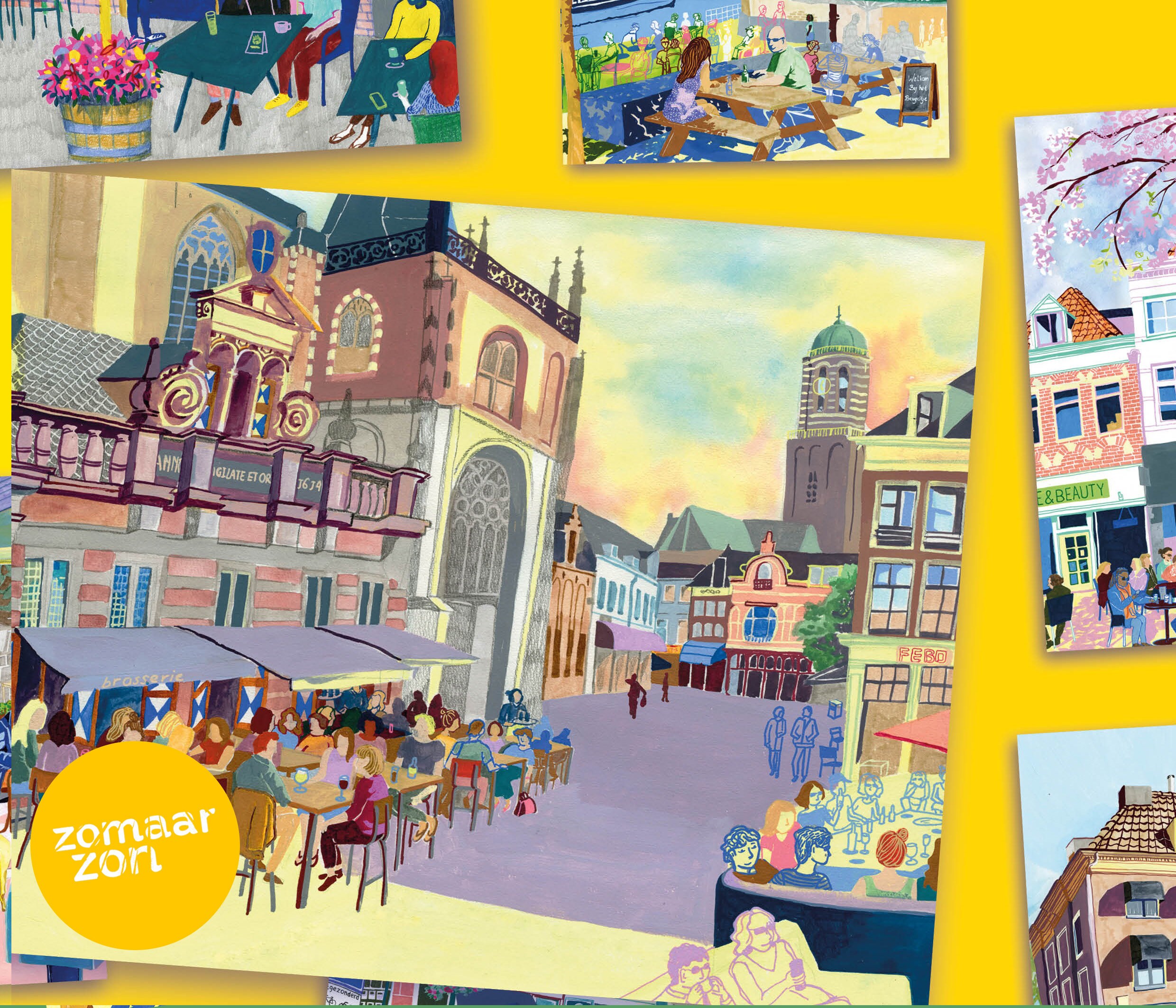 Postcards - "Zwolse terraces" 10 pieces Atmospheric Zwolle terraces as illustrated postcards
