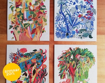 Postcards - &quot;Jardin Marocain&quot; 8 illustrated, garden inspired cards recycled paper