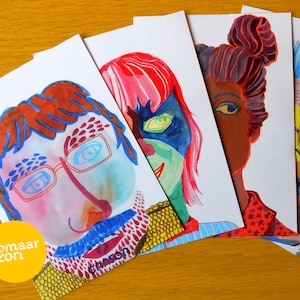 Cartes postales - Portraits de personnes que je ne connais pas - ensemble de 5 cartes postales illustrées