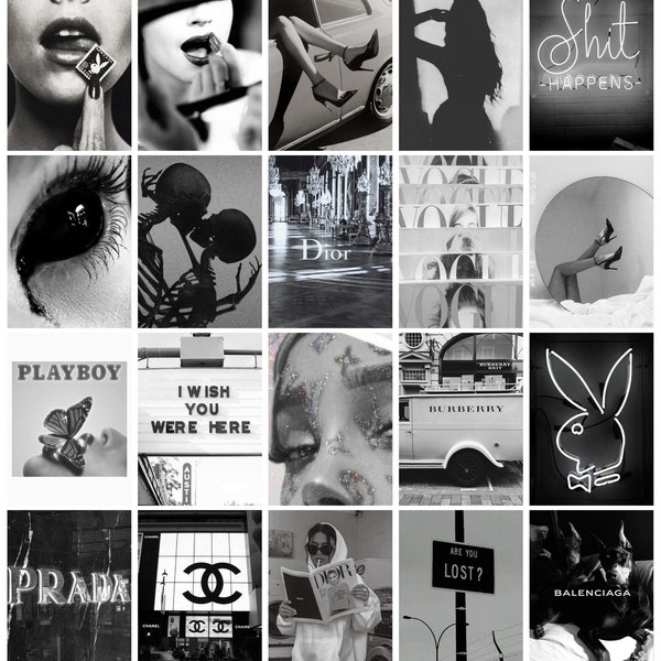 Kit de collage de pared en blanco y negro de 281 piezas, decoración de habitación para adolescentes, collage estético, collage de fotos en negro, collage de pared de moda, PRODUCTO DIGITAL