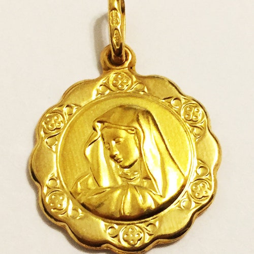 Dolce & Gabbana Gold Tone Brass Virgin Mary Medallion Pendant Necklace