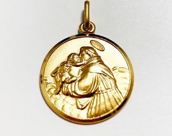 14K Solid Yellow Gold Saint Anthony Medal Necklace - Patron Saint Pendant