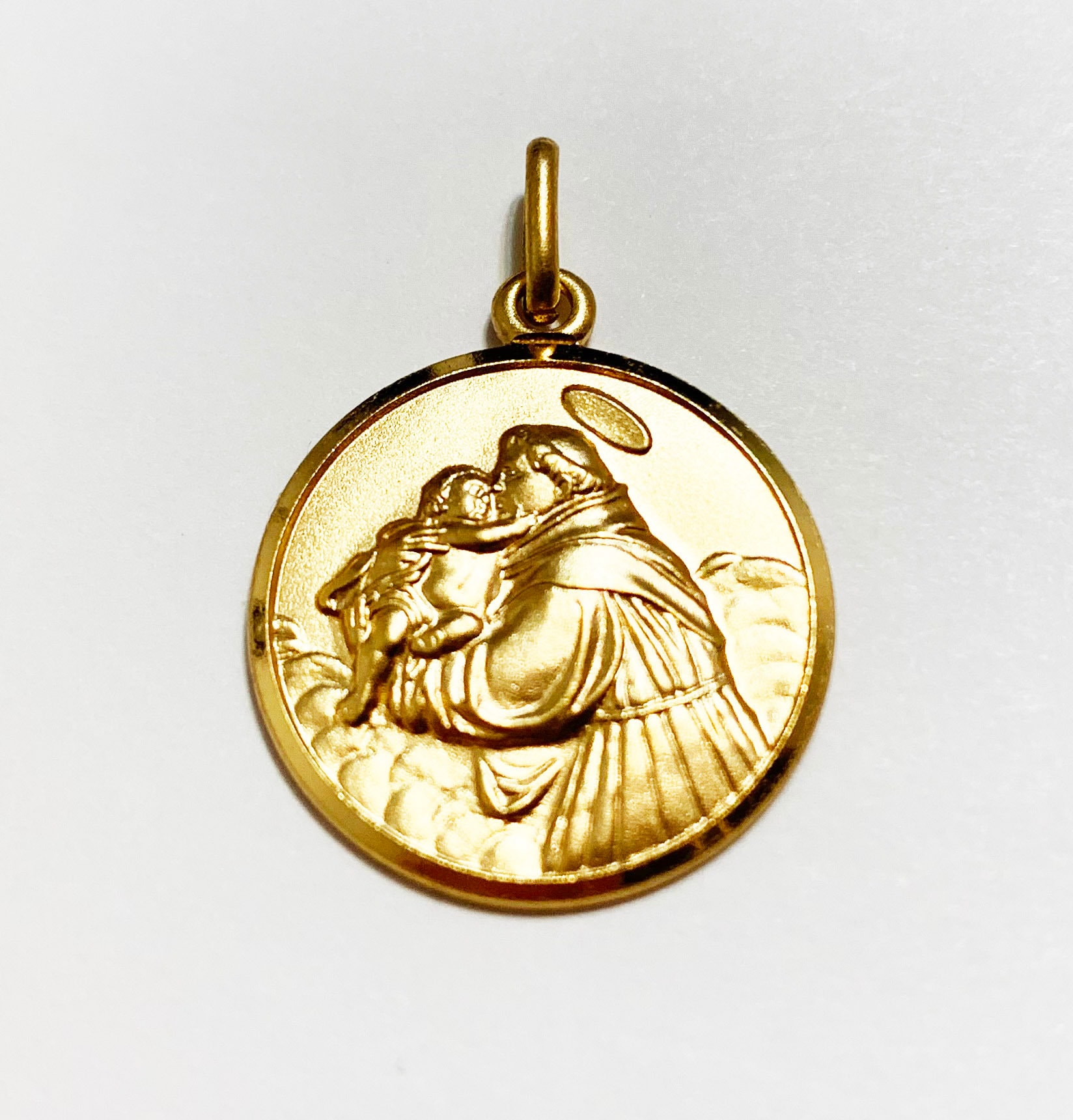 14k Solid Yellow Gold St. Anthony Religious Icon Pendant12mm