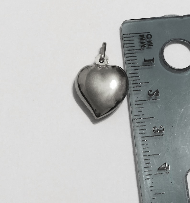 puffed heart pendant 14k solid white gold 1inch
