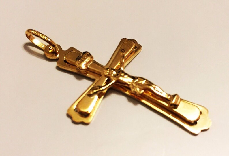 10k solid yellow gold 1.75inch two layered crucifix cross