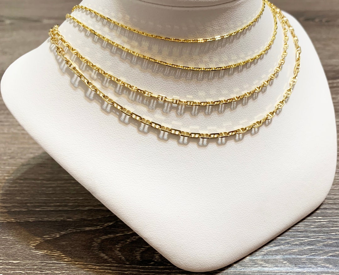 18k Solid Yellow Gold Solid Anchor Chain up to 24"inch, Thick Sturdy ...