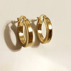 18k solid yellow/solid white gold(15mm)full moon hoop earrings, classy fancy square cut design stylish trendy thick solid gold hoop earrings