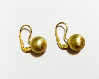 14k solid yellow/white gold(0.75”length)large ball leverback earrings(10mm diameter)unique stylish rare find lever back solid gold earrings