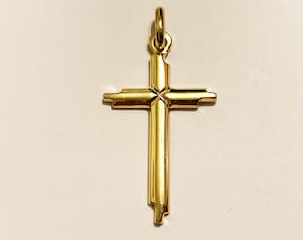 10k solid yellow gold(1.50"inch)classical design cross, stylish large smooth finishing solid gold cross for men and women, religious gift