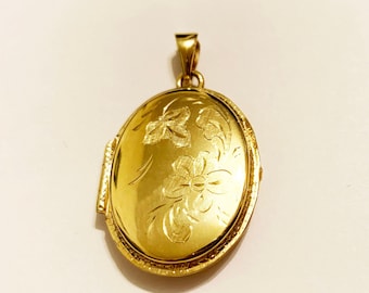 18k solid yellow/white gold(1.50"inch)large oval locket pendant, fashion statement floral engraved solid gold locket for men and women