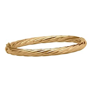 10k solid yellow/white gold(6mm thick)swirly bangle/size=7&quot;inch/unique fashion statement hinged stackable thick solid gold bangle for women