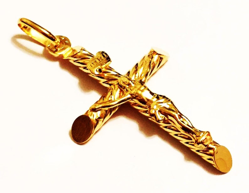 18k solid yellow gold 1.50inch swirly crucifix cross