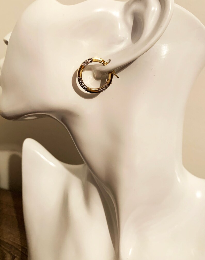 square cut engraved hoop earrings 0.75 14k solid two tone gold