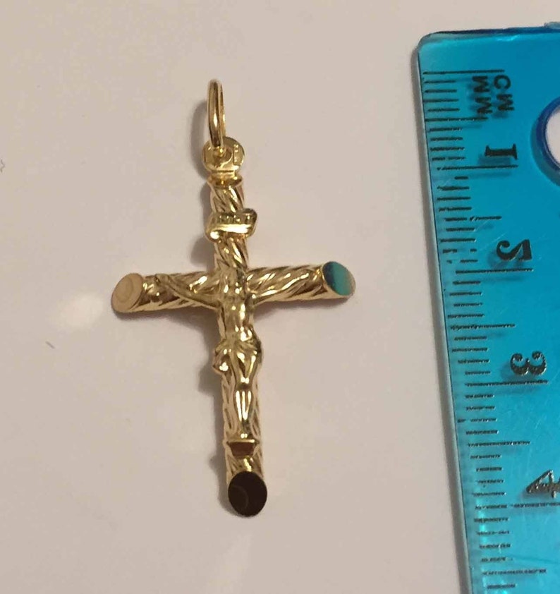 18k solid yellow gold 1.50inch swirly crucifix cross
