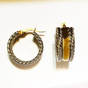 Two-Tone 14k Gold Hoop Earrings: Braided Edge, Made in Italy