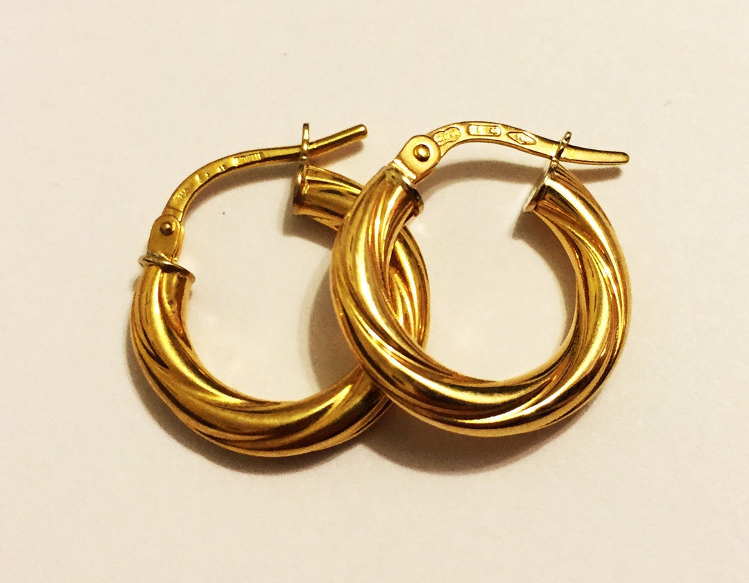 18k Solid Yellow Gold(15mm Diameter/4mm Thick)swirly Thick