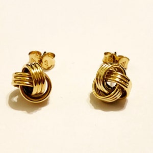 10k solid yellow gold(7mm)stylish love knot stud earrings, fancy timeless trendy classic stylish solid gold large stud earrings for women