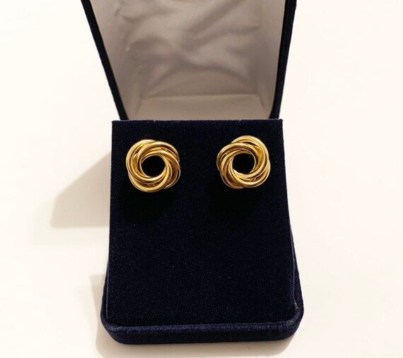 Orecchini a perno a nodo d'amore in oro giallo 14 carati, 7 mm, taglio diamante, lucidati e testurizzati, oro rosa, oro bianco, orecchini in oro vero, orecchini a perno da donna