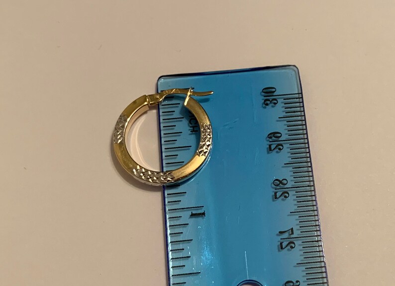 square cut engraved hoop earrings 0.75 14k solid two tone gold